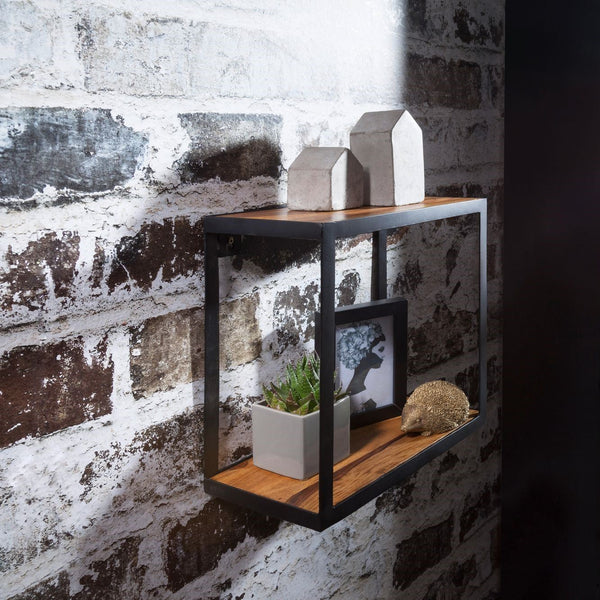 Wooden Floating Wall Shelf In iron Frame