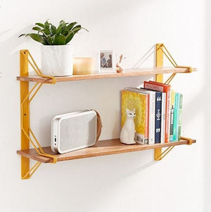 Solid Wood And Metal Wall Shelf