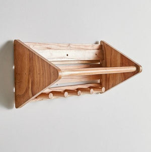 Wooden Multi-Hook Wall Shelf