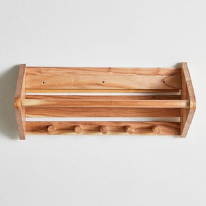 Wooden Multi-Hook Wall Shelf