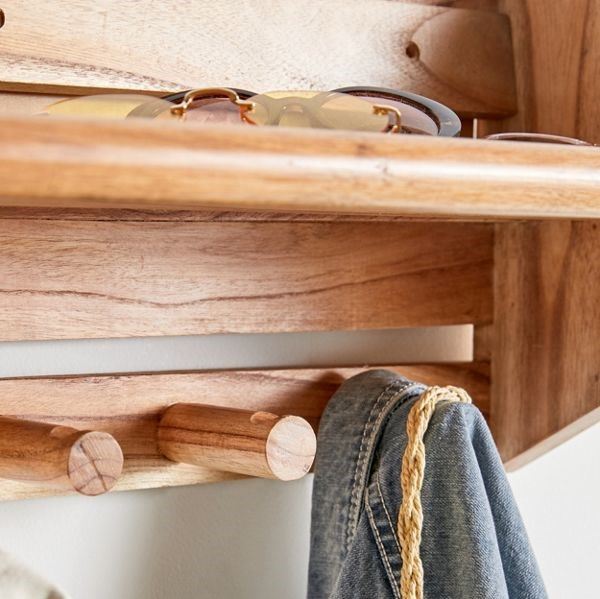 Wooden Multi-Hook Wall Shelf