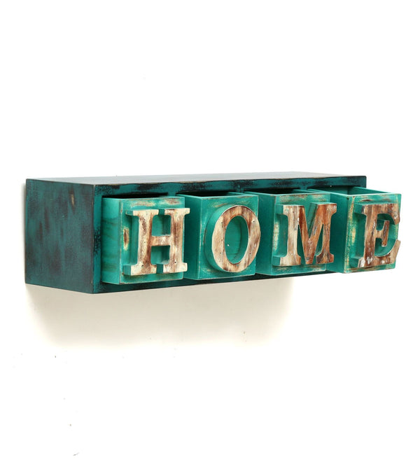 Sheesham Wood Floating Wall Shelves In Green Colour
