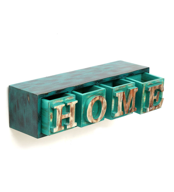 Sheesham Wood Floating Wall Shelves In Green Colour