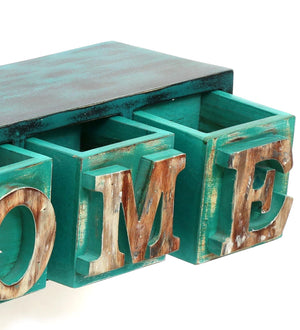 Sheesham Wood Floating Wall Shelves In Green Colour