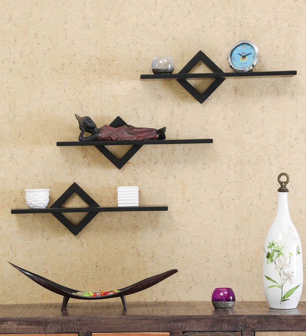 Set Of 3 Sheesham Wood Floating Wall Shelves