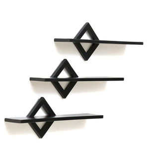 Set Of 3 Sheesham Wood Floating Wall Shelves