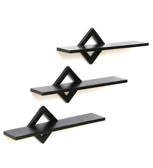 Set Of 3 Sheesham Wood Floating Wall Shelves