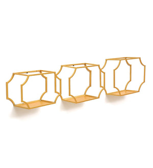 Metal Wall Shelf Set Of 3 in Gold Finish