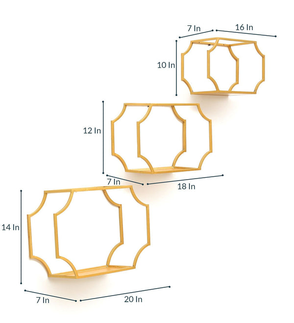 Metal Wall Shelf Set Of 3 in Gold Finish