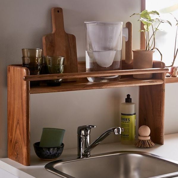 Wooden Raised Sink Storage Shelf