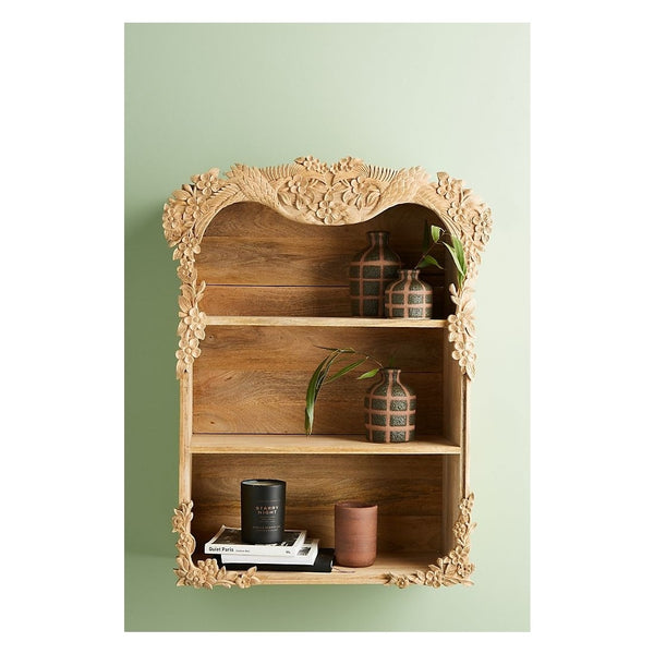 Wooden Wall Shelf Covered With Carving On The Border