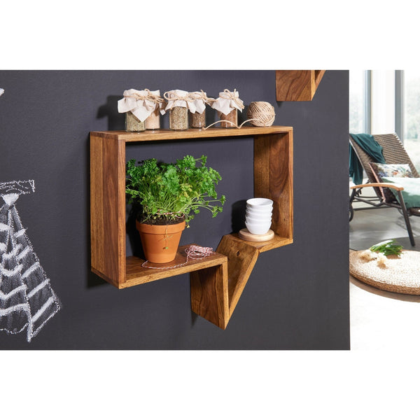 Solid Wood Sheesham Set of 2 Wall Shelves Shelf with Shape