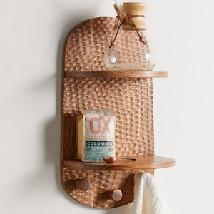 Solid Wood Sheesham 2-Tier Wall Shelf With Multi-Hook