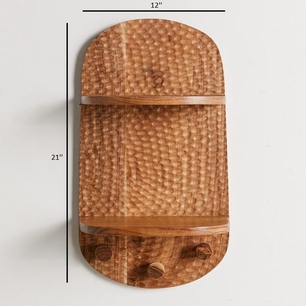 Solid Wood Sheesham 2-Tier Wall Shelf With Multi-Hook