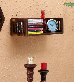 Tksh Solid Wood Floating Book Shelves in Brown Colour