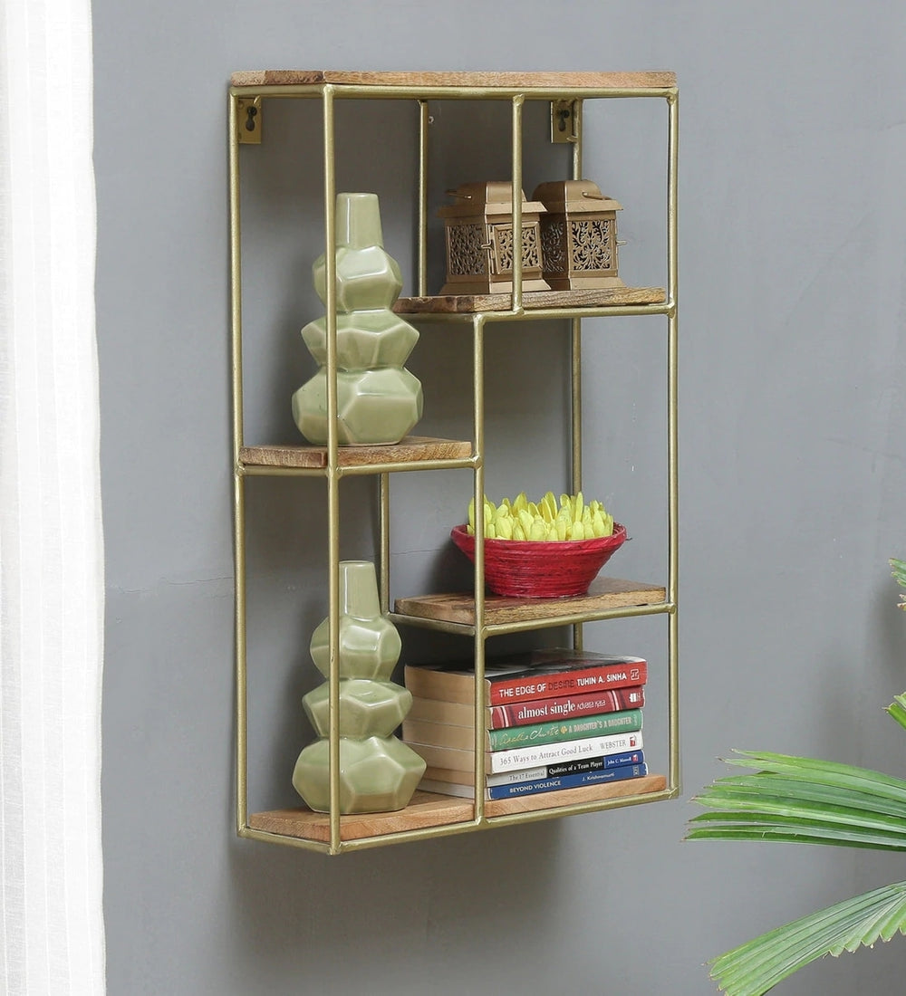 Iron and Wood Vertical Wall Shelf