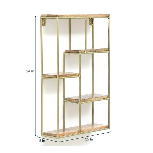 Iron and Wood Vertical Wall Shelf
