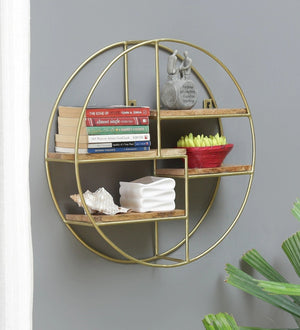 Iron and Wood Circular Wall Shelf