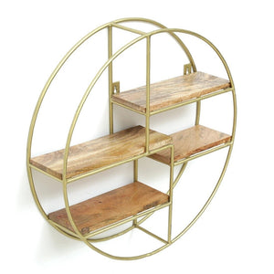Iron and Wood Circular Wall Shelf