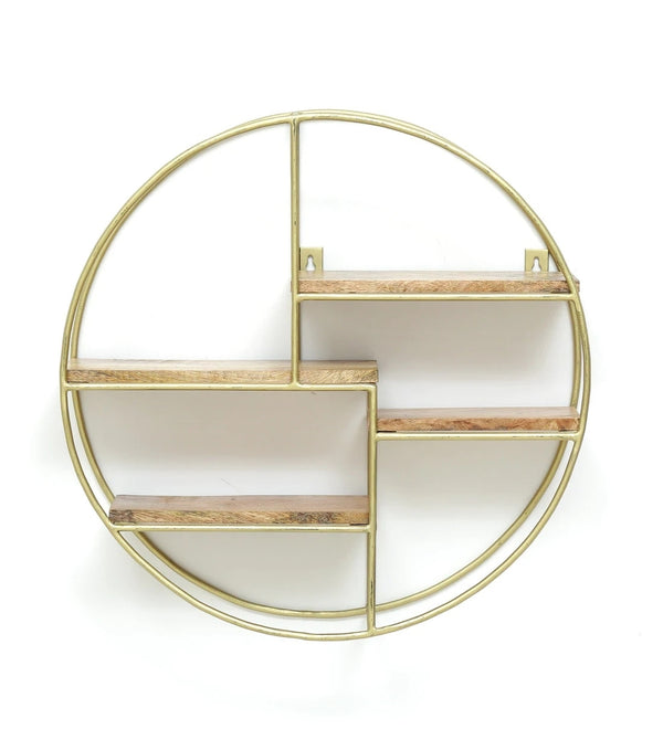 Iron and Wood Circular Wall Shelf