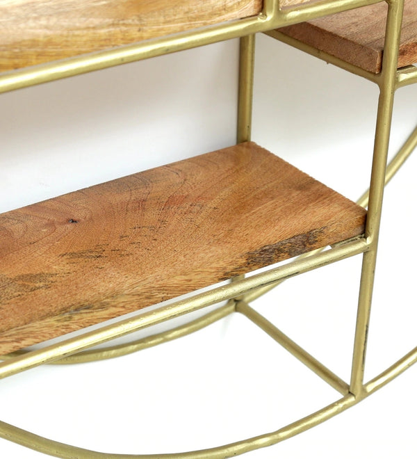 Iron and Wood Circular Wall Shelf