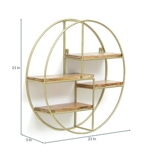 Iron and Wood Circular Wall Shelf