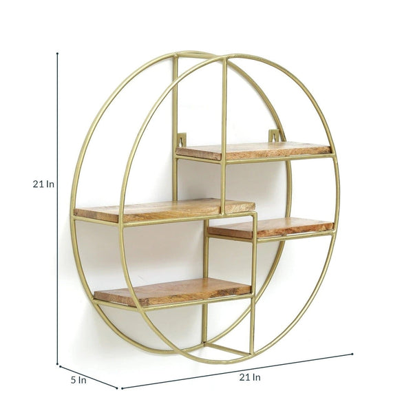 Iron and Wood Circular Wall Shelf