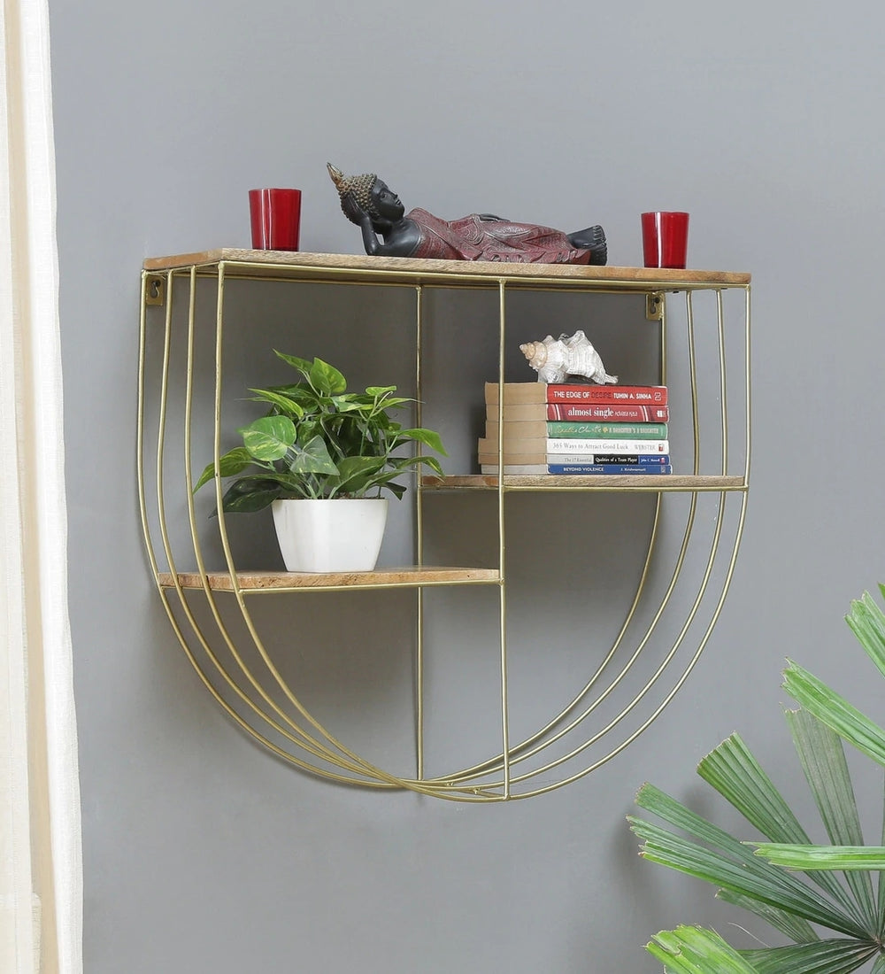 Iron and Wood Semi Circle Wall Shelf