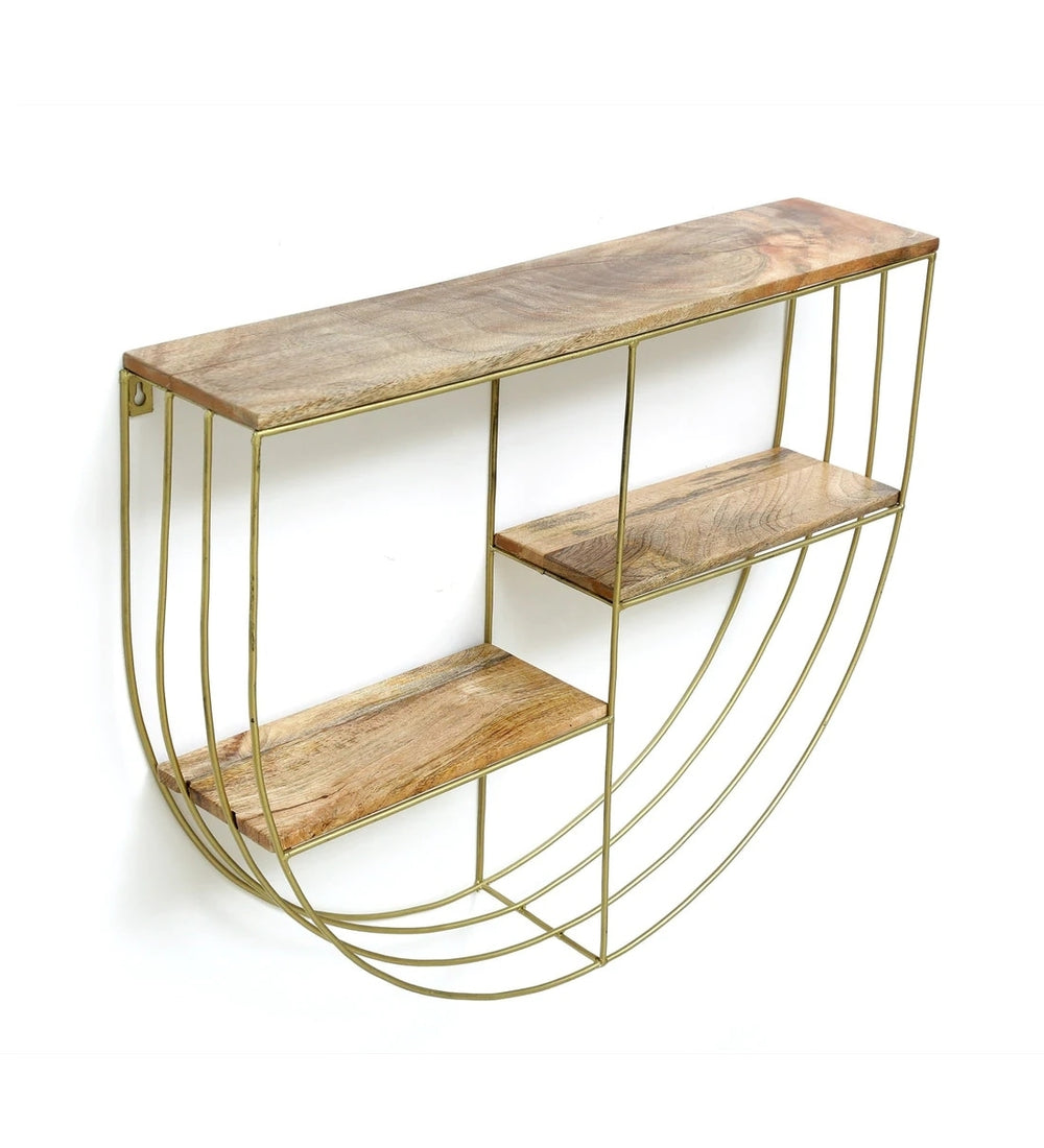 Iron and Wood Semi Circle Wall Shelf