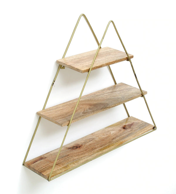 T Iron And Wood Triangle Wall Shelf