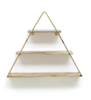 T Iron And Wood Triangle Wall Shelf