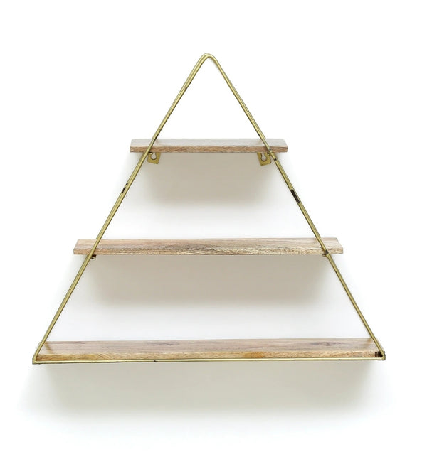 T Iron And Wood Triangle Wall Shelf