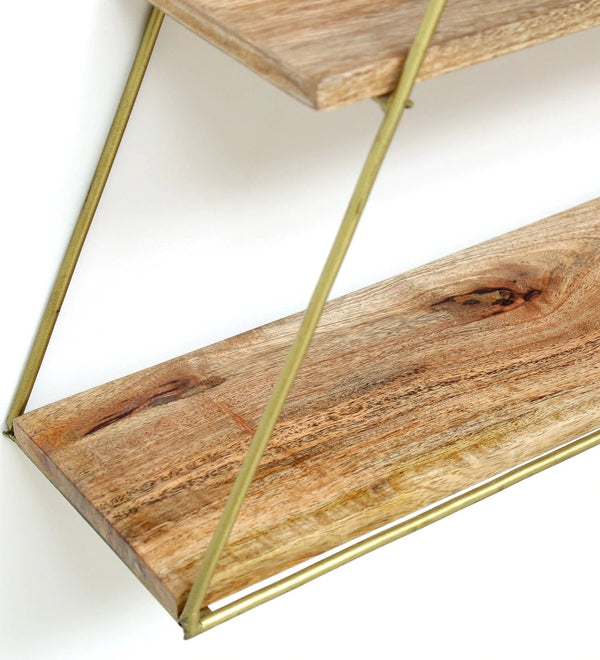 T Iron And Wood Triangle Wall Shelf