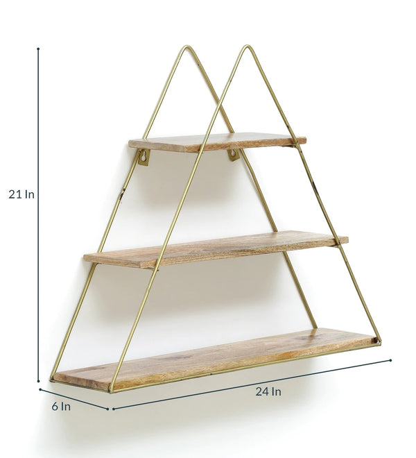T Iron And Wood Triangle Wall Shelf
