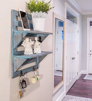 Mango Wood Floating Wall Shelf in Blue Colour