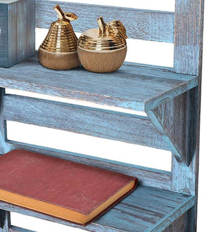 Mango Wood Floating Wall Shelf in Blue Colour