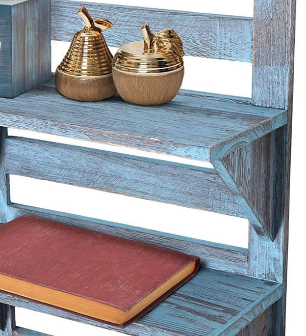 Mango Wood Floating Wall Shelf in Blue Colour