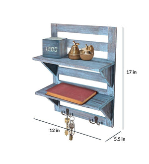 Mango Wood Floating Wall Shelf in Blue Colour