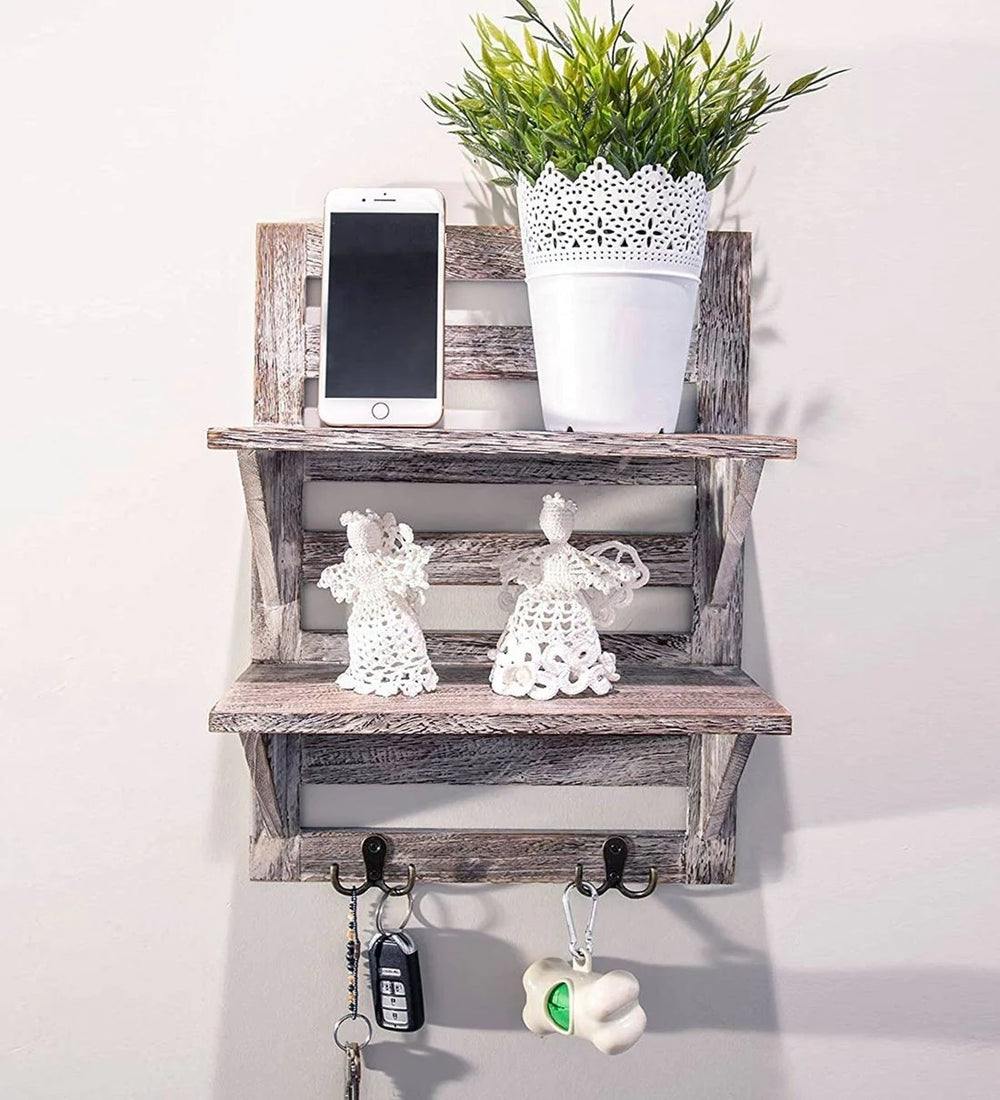 Mango Wood Floating Wall Shelf in Rustic White Colour