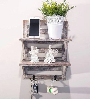 Mango Wood Floating Wall Shelf in Rustic White Colour
