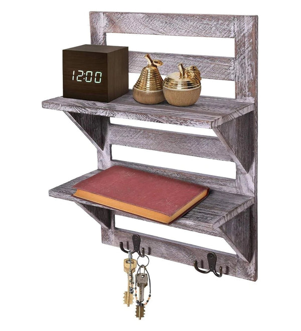 Mango Wood Floating Wall Shelf in Rustic White Colour