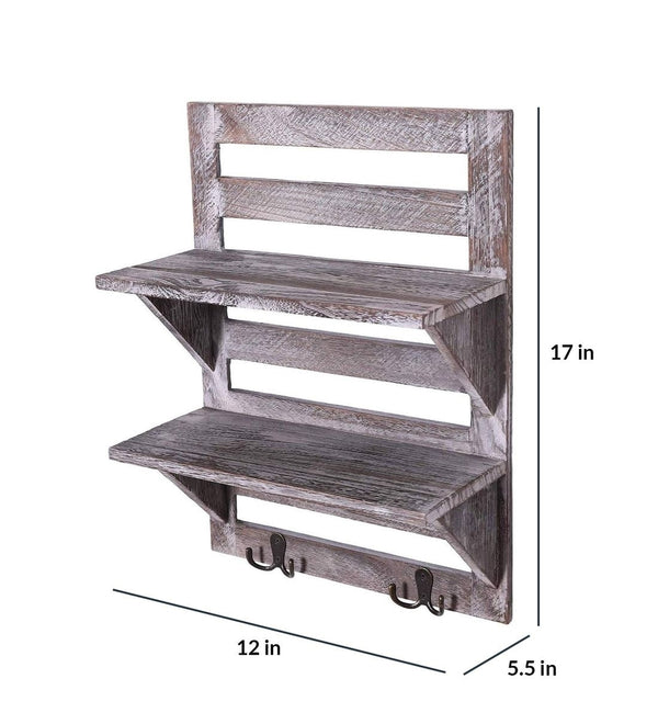 Mango Wood Floating Wall Shelf in Rustic White Colour