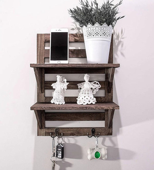 Mango Wood Floating Wall shelf in Walnut Finish