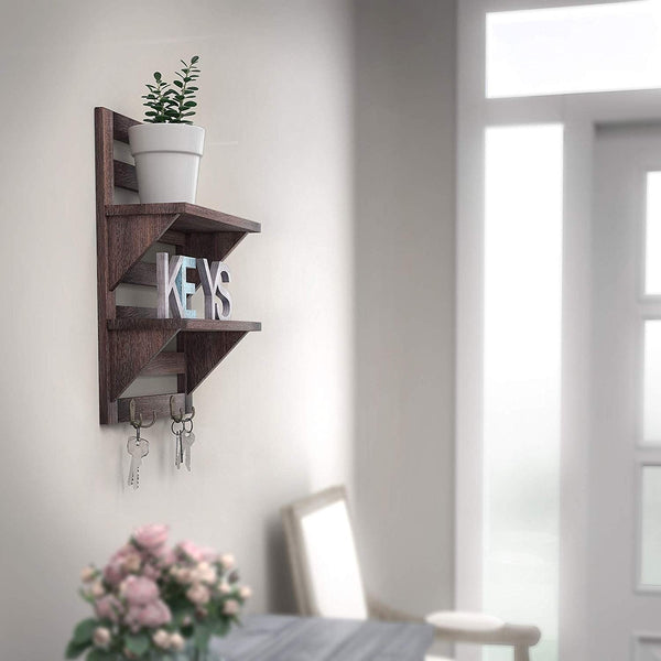 Mango Wood Floating Wall shelf in Walnut Finish