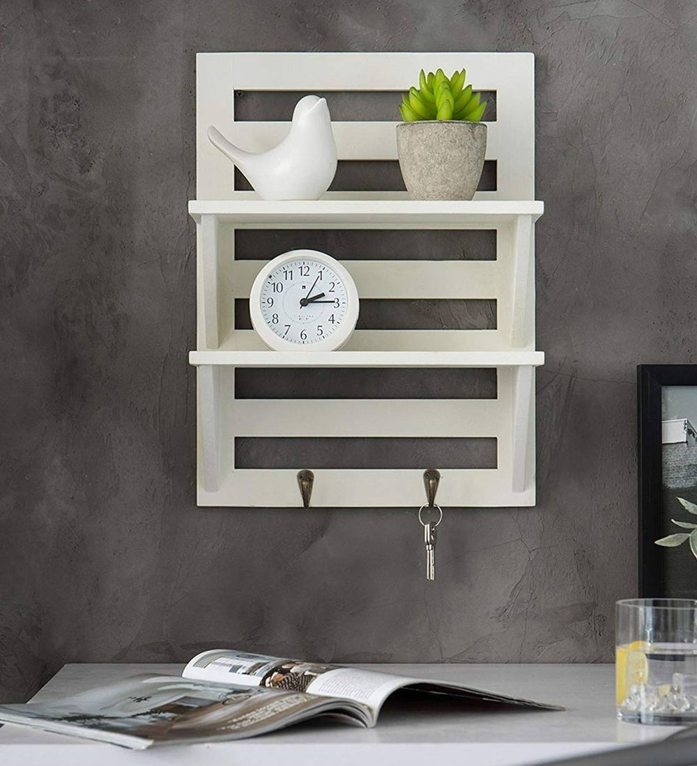 Mango Wood Floating Wall shelf in White Colour
