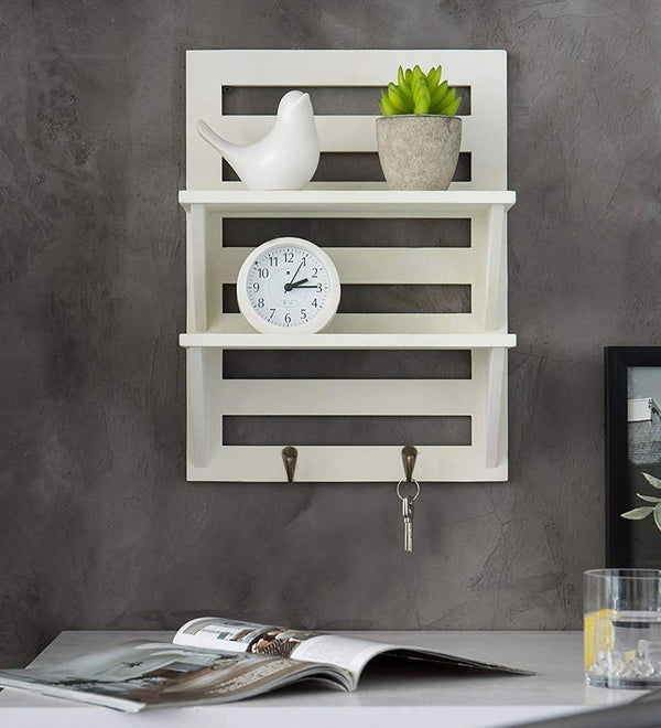 Mango Wood Floating Wall shelf in White Colour