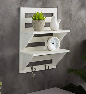 Mango Wood Floating Wall shelf in White Colour