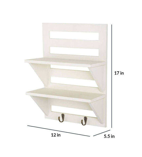 Mango Wood Floating Wall shelf in White Colour