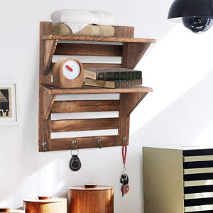 Mango Wood Floating Wall Shelf in Teak Finish