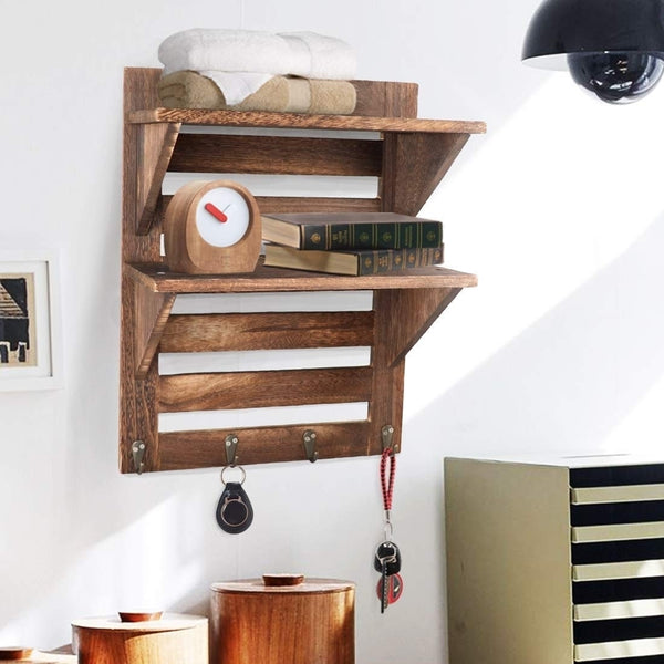 Mango Wood Floating Wall Shelf in Teak Finish